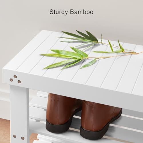 Pipishell 3 Tier Bamboo Shoe Rack Bench for Entryway, White
