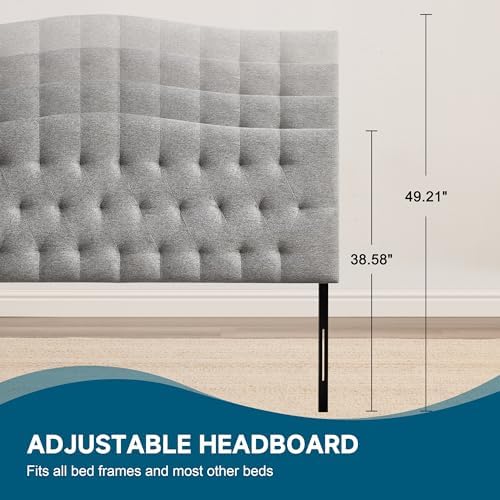 Tufted Upholstered Dorm Headboard Queen, Adjustable 38-50 in, Gray