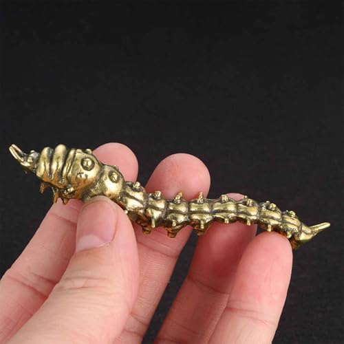 3PC Beetle Caterpillar Butterfly Sculpture Solid Metal Brass Animal Figurine Mini Insect Statue Ornament for Home Office Garden Desktop Decor Scene Decoration (Beetle + Caterpillar + Butterfly)