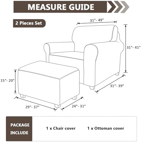 2 Piece Stretch Chair and Ottoman Cover Set, Jacquard Accent Armchair and Foot Stool Slip Cover, Non-Slip Slipcover for Chair with Footrest (Taupe,2 Pieces Set)