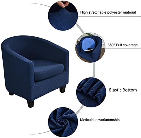 NILUOH Barrel Chair Cover 2 Piece, Stretch Jacquard Club Chair Slipcover, Elastic Armchair Cover for Curved & Round Chairs,Soft Washable Furniture Protector, Navy