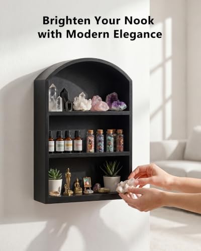 9"x13.5" Small Arched Trinket Display Shelf Shadow Box, Black