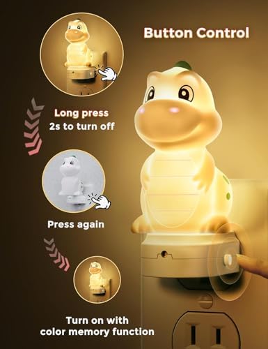L LOHAS LED Plug in Night Light, Kids, 2-Pack 3D Cute Dinosaur Night Lights