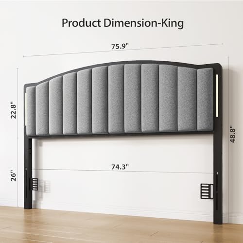 Upholstered Tufting Headboard for King Size Bed with Lights, Grey