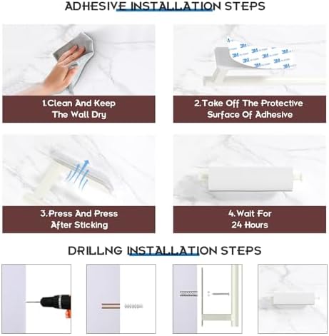 ASTOFLI Paper Towel Holder Under Cabinet No Drilling, Self Adhesive Paper Towel Holder Wall Mount for Kitchen Rack, Under Counter Napin Holder No Drill, RV, 304 Stainless Steel, White