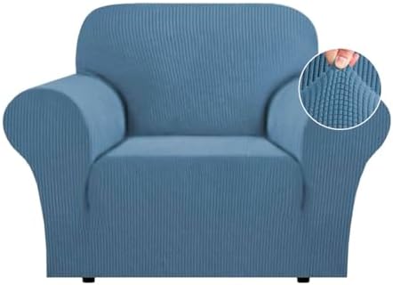 Flamingo P High Stretch Sofa Slipcover Non Slip Armchair Cover for Living Room Washable Pet Furniture Protector Covers with Elastic Bottom, Thick Jacquard Fabric (Small, Dusty Blue)