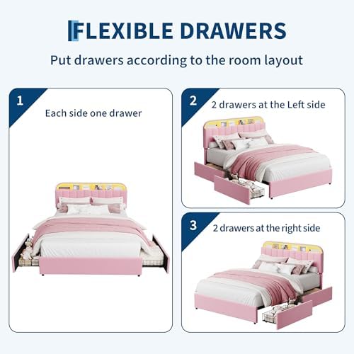 GarveeHome Queen Bed Frame, Platform Bed with Storage Headboard & Drawers