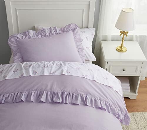 Brandream Kid's Duvet Cover Twin/Twin XL Size 100% Cotton 2pcs Girl Bedding Duvet Cover Shams Set, Delicate Ruffle Fringe Solid Color Soft and Breathable (Purple)