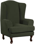 Turquoize Wingback Chair Covers 2 Piece Wing Chair Slipcover Stretch Slipcovers for Wingback Chairs Spandex Jacquard Fabric with Elastic Bottom Non-Slip Furniture Cover, Olive