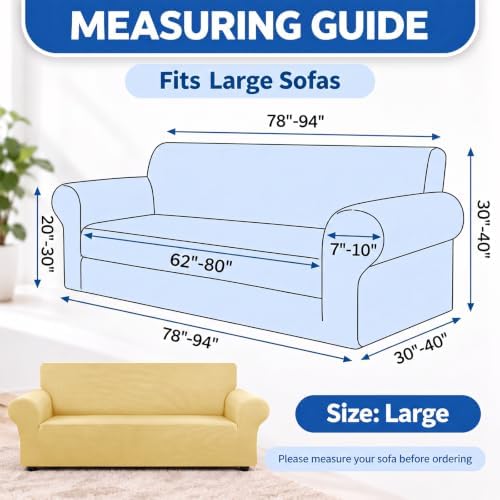 KEKUOU Stretch Couch Covers for Sofa, 3 Cushion Couch Slipcover,Champagne
