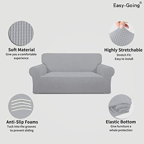 Easy-Going Stretch Oversized Loveseat Couch Covers Washable Silver Gray
