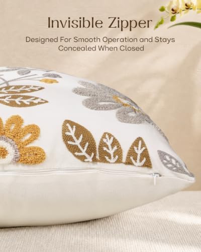 Fall Embroidered Lumbar Pillow Cover 20x12 Inch, Amber Blooms