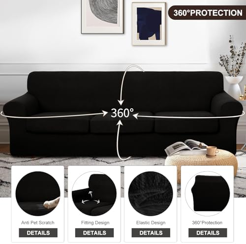 U-NICE HOME 4 Pieces Oversized Stretch Couch Cover Slipcover, Black