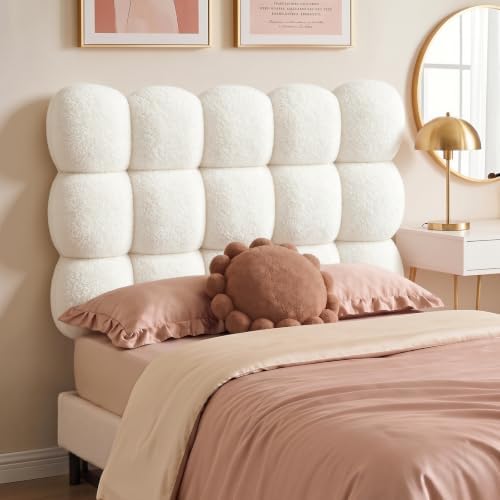 Pinmoco Twin Cloud-Shaped Upholstered Headboard, Teddy Fleece Beige