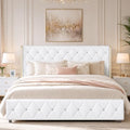 HOMBCK King Bed Frame with Leather Headboard, Goldside Wingback, White