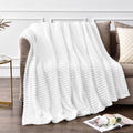 BEDELITE Ribbed Jacquard White Fleece Throw Blanket for Couch, 50x60 Inch