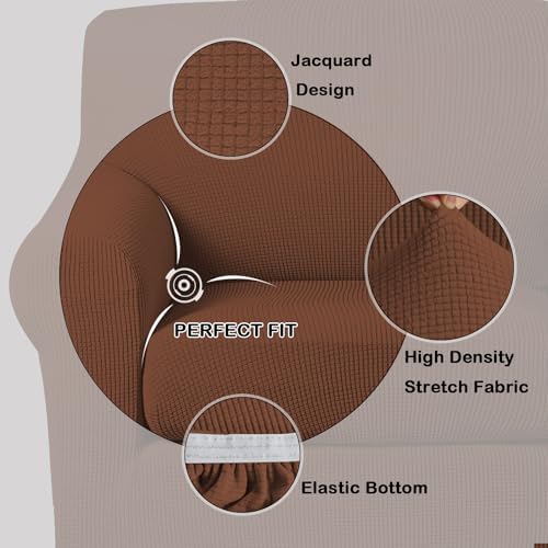 Turquoize 2 Piece Chair Covers Chair Slipcovers for Living Room Armchair Sofa Covers Chair Couch Cover with Arms Washable Furniture Protector for Chairs Feature Thick Fabric (Chair, Caramel)