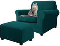 3 Piece Stretch Matching Chair and Ottoman Slipcover Set, Jacquard Arm Chair/Ottoman/Fitted Seat Covers, Non-Slip Accent Armchair and Foot Stool Slip Cover (Teal,3 Pieces Set)
