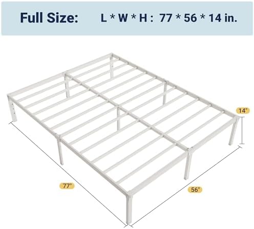 Allewie Full Size Bed Frame, 14 inch Metal Beds with Storage Space, White