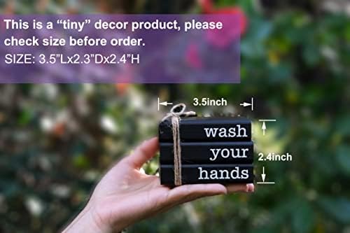 LIVDUCOT Farmhouse Mini Book Stack for Bathroom Decor Accessories Half Bath Decor Wooden Mini Books for Restroom Shelf Decorative Accent for Guest Bathroom,2 Signs in 1 Reversible