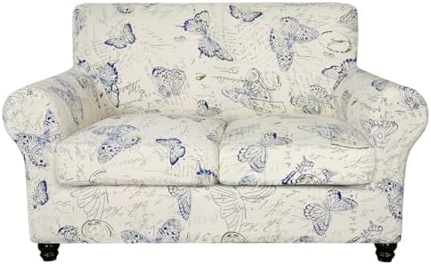 SearchI Stretch Sofa Cover Printed Couch Cover, Floral Pattern 3 Pieces Loveseat Slipcover with 2 Separate Cushion Cover, Washable Furniture Protector for Living Room(Loveseat, Butterfly Pattern)