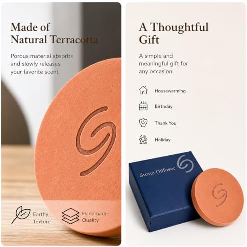 Terracotta Stone Diffuser Handcrafted Natural Ceramic Passive Diffuser for Long Lasting Aromas Perfect for Small Spaces Desks Cars and More, Reusable Portable Thoughtful Gift for Loved Ones