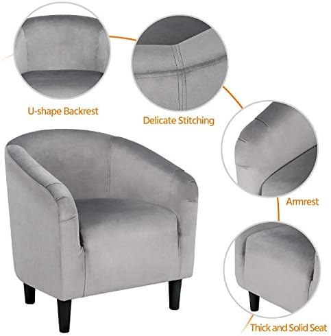 Yaheetech Small 25.5in Wide Velvet Barrel Accent Chair for Bedroom, Gray