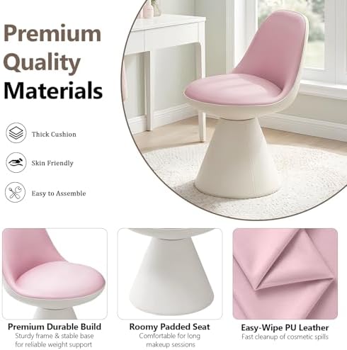 Modern Upholstered Vanity Stool Chair, Comfy PU Leather Ottoman Stool