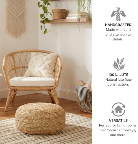 · REDEARTH · Jute Circular Low Pouf Ottoman - Boho Foot Stool - Natural