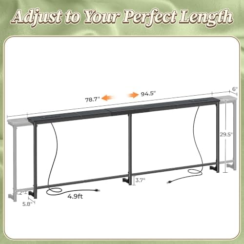 Huuger 78.7-94.5'' Extendable Behind Couch Table with Outlets, Black
