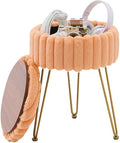 Wimarsbon Vanity Stool with Storage, Faux Fur Ottoman Chair with Metal Legs