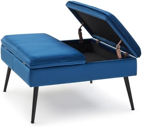 Square Ottoman with Storage Coffee Table Large Upholstered Navy