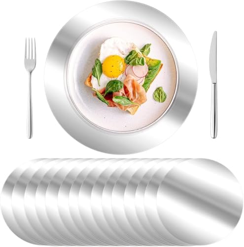 KesaPlan 50PCS 13in Round Silver Placemats, Disposable Paper Charger Plate