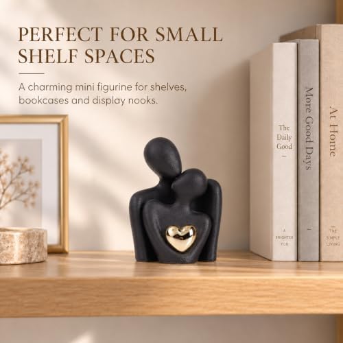 Mini Couple Statue, Ceramic Figurine for Shelf Decor, 3.15" Black