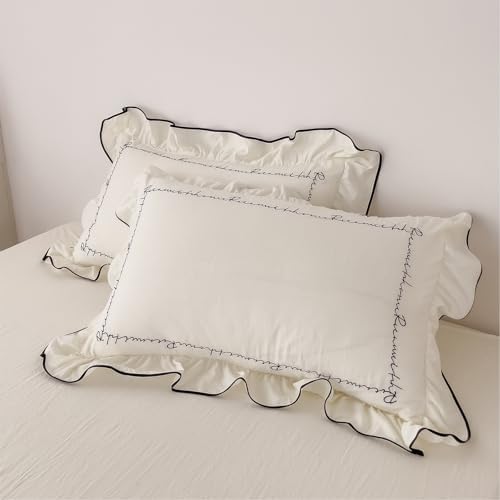 Vintage Embroidery Duvet Cover Queen Retro Ruffled Bedding Set 3-Piece