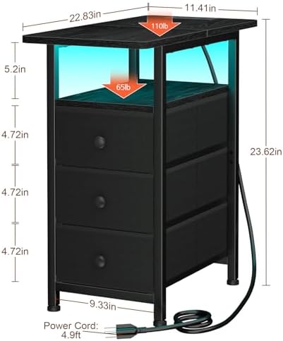 AMHANCIBL Narrow Side Table with Charging Station, Small End Table