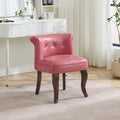 WUTUTUEE Leather Vanity Chair with Back, Tufted Upholstered Vanity Stool with Solid Wood Legs, Mid Century Small Makeup Chair for Vanity, Accent Chair for Bedroom, Living Room, Pink