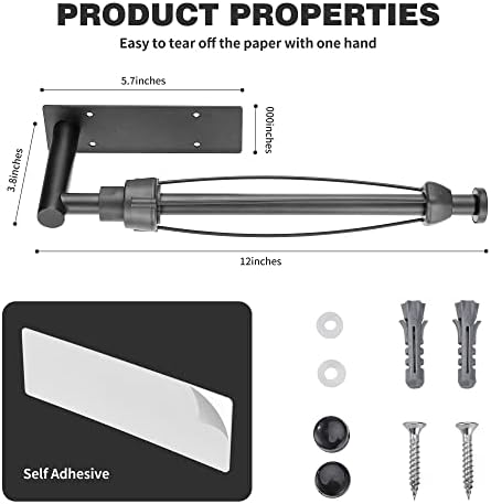 DEKAVA Under Cabinet Wall Mount Paper Towel Holder, Self-Adhesive Bar, Stainless Steel 13 inch (Black)