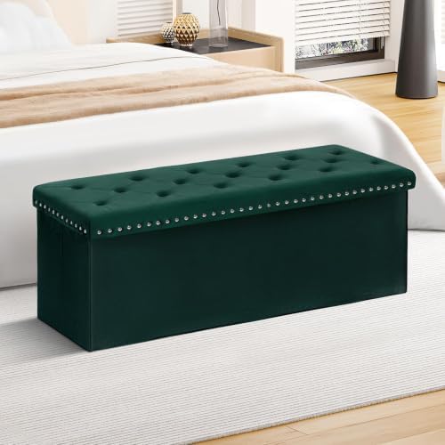 B FSOBEIIALEO Storage Ottoman Bench, 43" Velvet Ottoman With Storage, Green