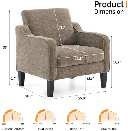 VINGLI Accent Chair, Chenille Upholstered Armchair, 380 LBS, Living Room