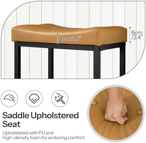 HOOBRO Bar Stools,25.4" Saddle Stools with PU Upholstery, Counter Height Stools with Footrest, Kitchen Breakfast Chairs, for Dining Room, Cafe, Bar, Brown and Black CB23BY01