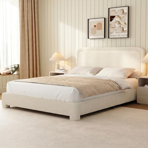 WEUP Full Size Boucle Bed Frame, Upholstered Cloud Bed Frame with Headboard, Soft Rounded Corners, No Box Spring Required, Adjustable Headboard, Easy Assembly