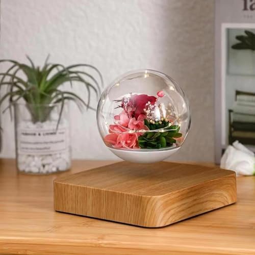 Magnetic Levitating Flower, Forever Flowers Real Eternal Roses, Levitation LED Light Bulb Lamp Floating Light, Decorative Light for Kids Lover Friends