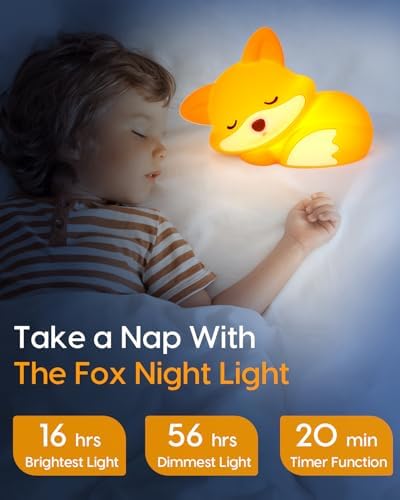 Amaredom Fox Night Light, Cute Fox Lamp, Silicone Dimmable for Baby Nursery