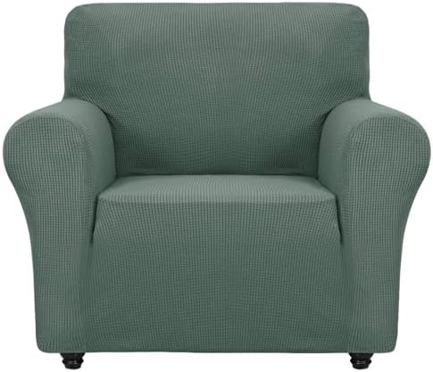 ZNSAYOTX Super Stretch Chair Slipcover Universal Sofa Chair Covers for Living Room Dogs Pet Furniture Protector Spandex Armchair Slipcovers with Anti Slip Foam Sticks (Pea Green, Chair)