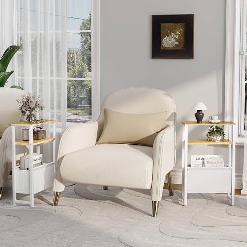 Narrow Side Table, Slim End Table with Magazine Rack, Skinny Bedside Table for Small Spaces, 3 Tier Sofa Couch Table Nightstand for Living Room, Bedroom, Natural LET503Y