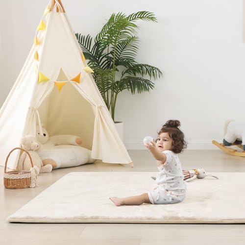 1.5" Thick Baby Play Mat for Floor 50x50 Soft Foam Play Mats, Beige