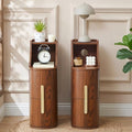 Narrow Nightstand Set of 2, Wooden 2 Drawer Thin Cylinder Bedside Table with Cable Management Hole, Mid Century Modern Skinny End Table for Bedroom Living Room Small Spaces, Walnut, 2 Pieces