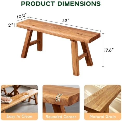 Narrow Entryway Bench Farmhouse Wood End of Bed Bench 20" 32" 39" 47" 55" 63" 71" 79" Sturdy Stable Skinny Long Benchs for Bedroom Hallway Dining Room Porch Easy to Assemble Natural Finish(32")