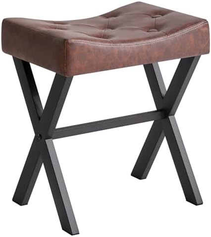 IBUYKE U-Shaped PU Vanity Stool, X-Leg Makeup Chair, Dark Brown WBD019Z